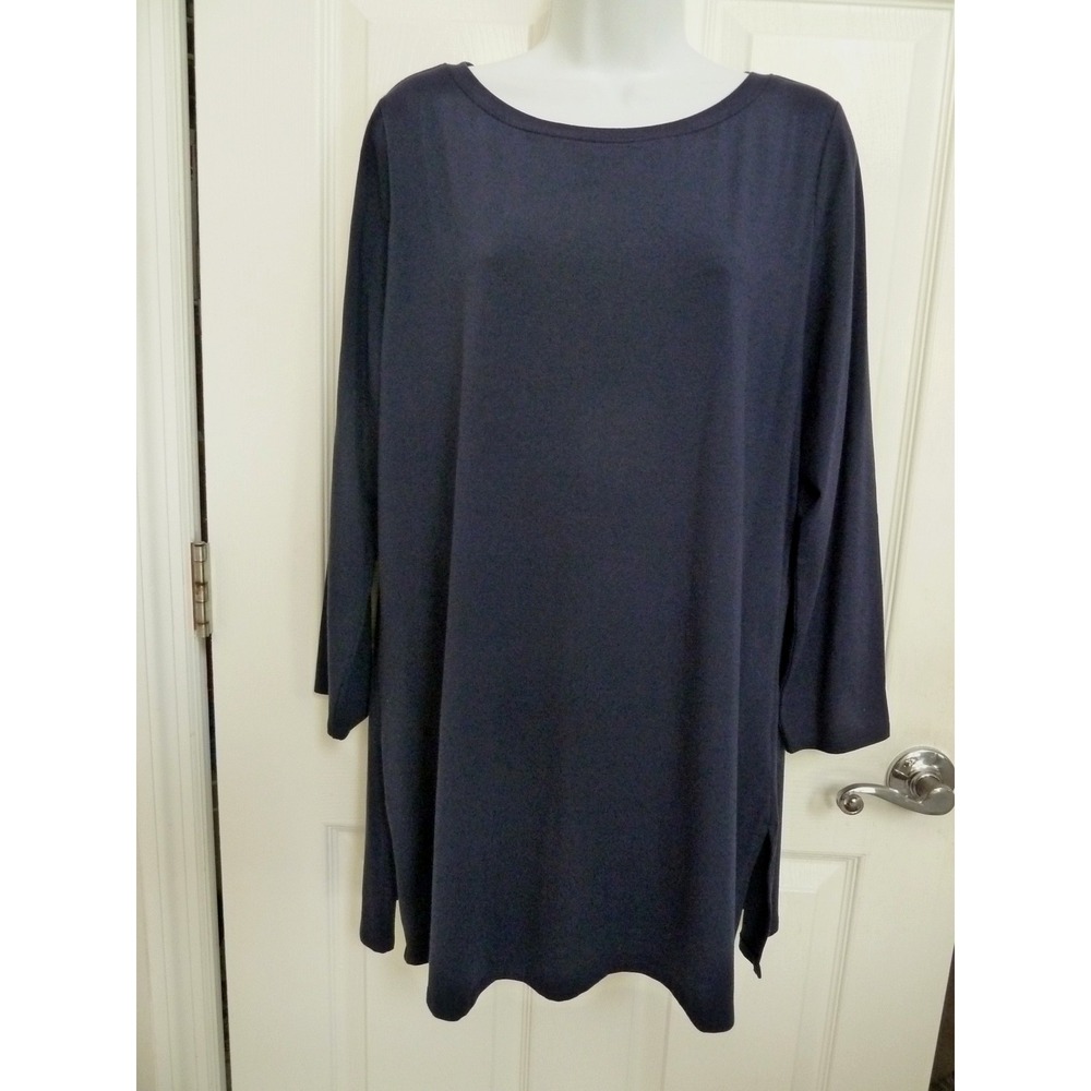 Belle by Kim Gravel Pima Cotton Tunic Top Navy Blue Long Sleeve Medium 10/12